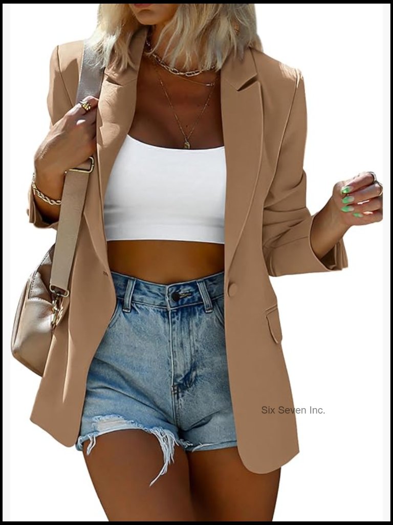 Oversized Long Sleeve Blazer Jacket Button Front Business Casual Suit Jacket